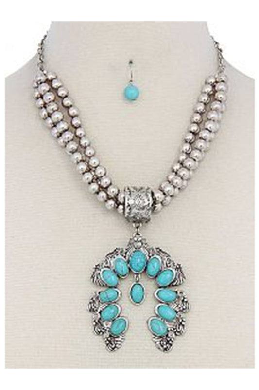 Turquoise Squash Blossom 3-Strand Necklace