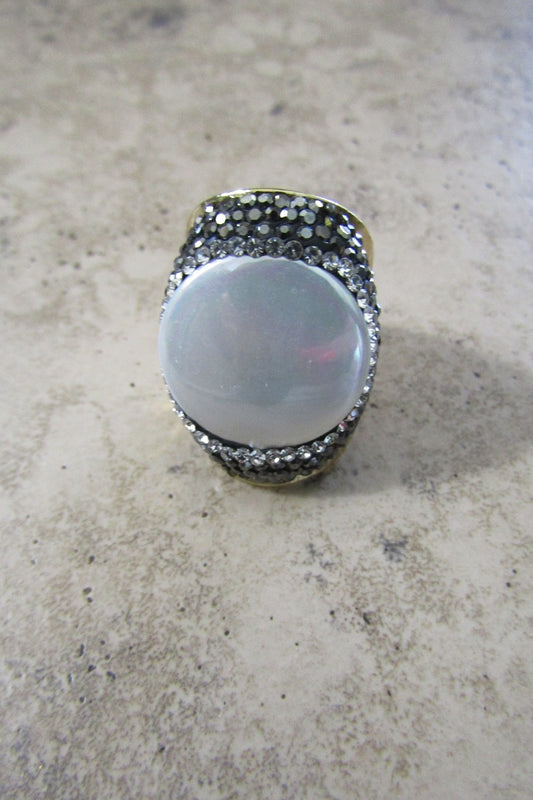 Freshwater Pearl Crystal Cuff Ring