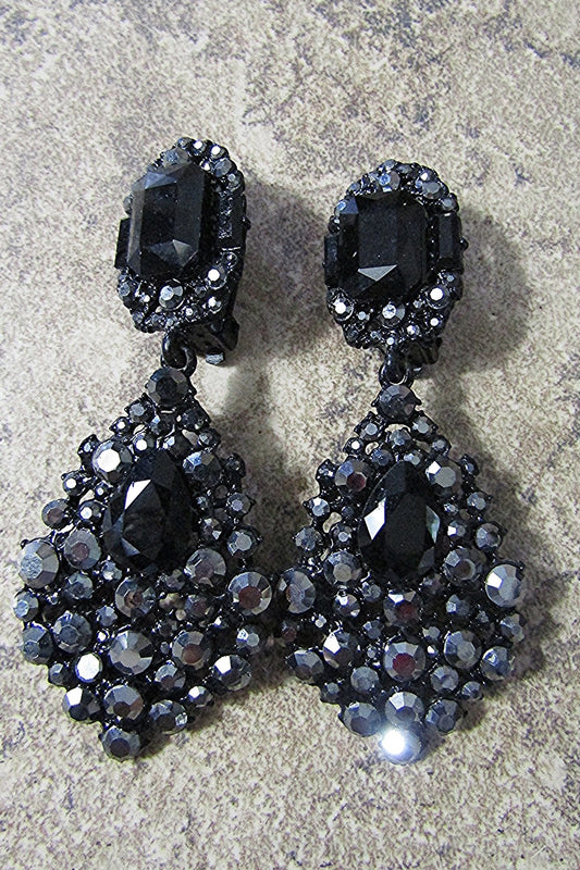 SPARKLY BLACK-HEMATITE DROP CLIP EARRING