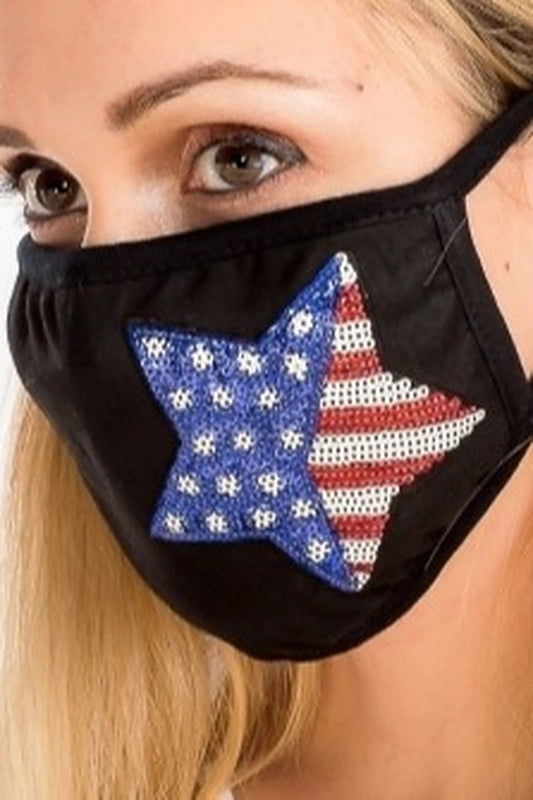 USA Sequin Star Applique Face Mask