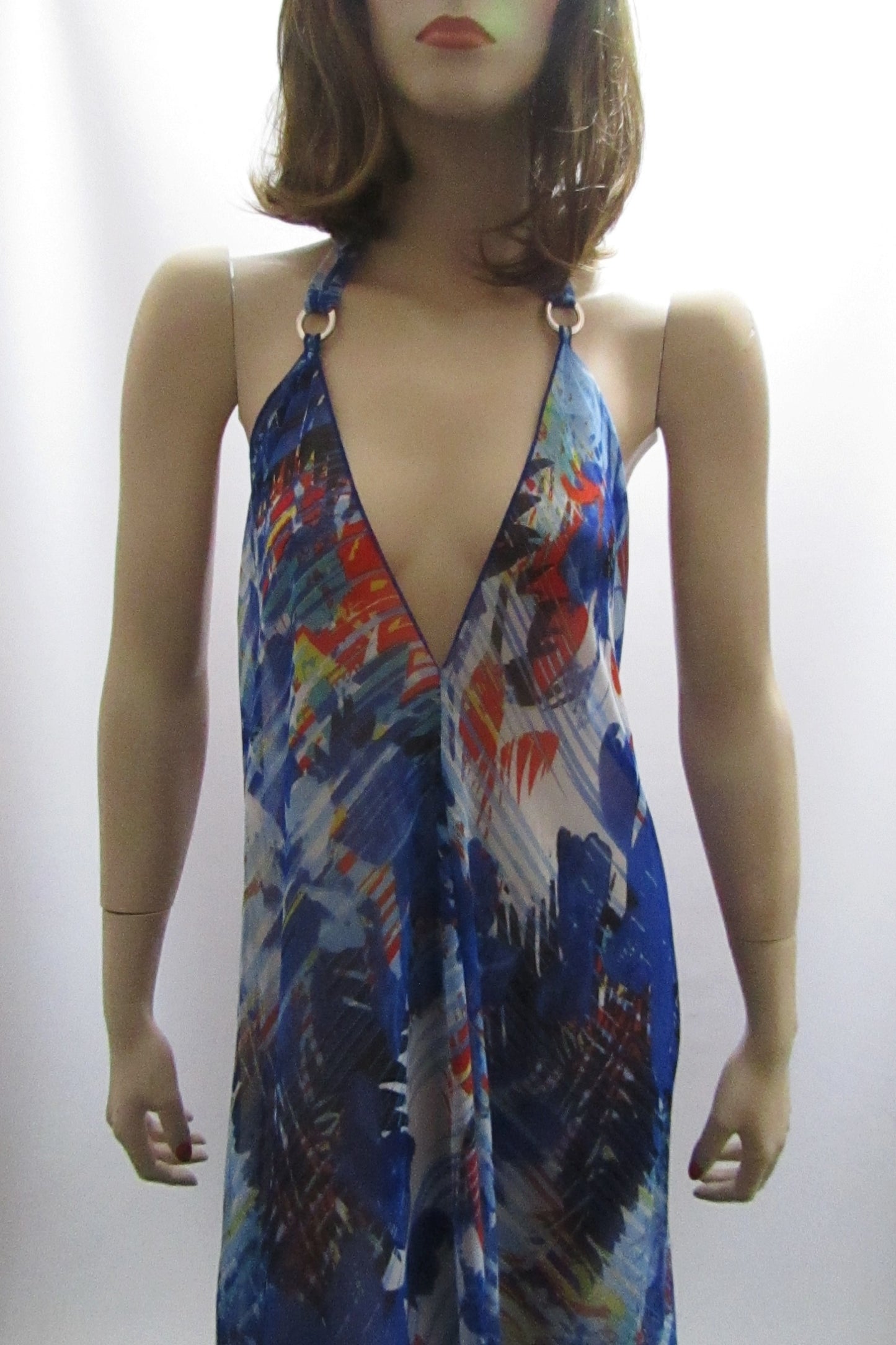 Sheer Halter Coverup/Dress in Blue Abstract Print