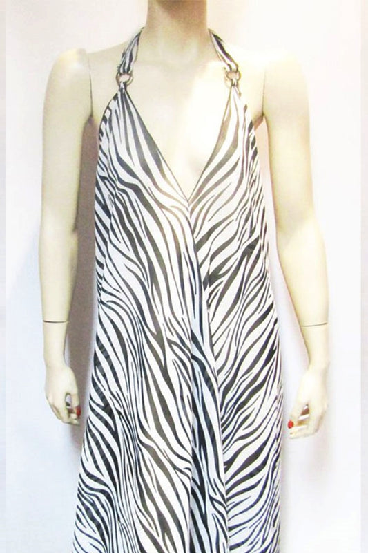 SHEER ZEBRA HALTER DRESS