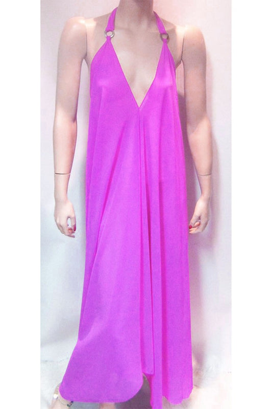 Sheer Halter Style CoverUp-Dress in Fuchsia