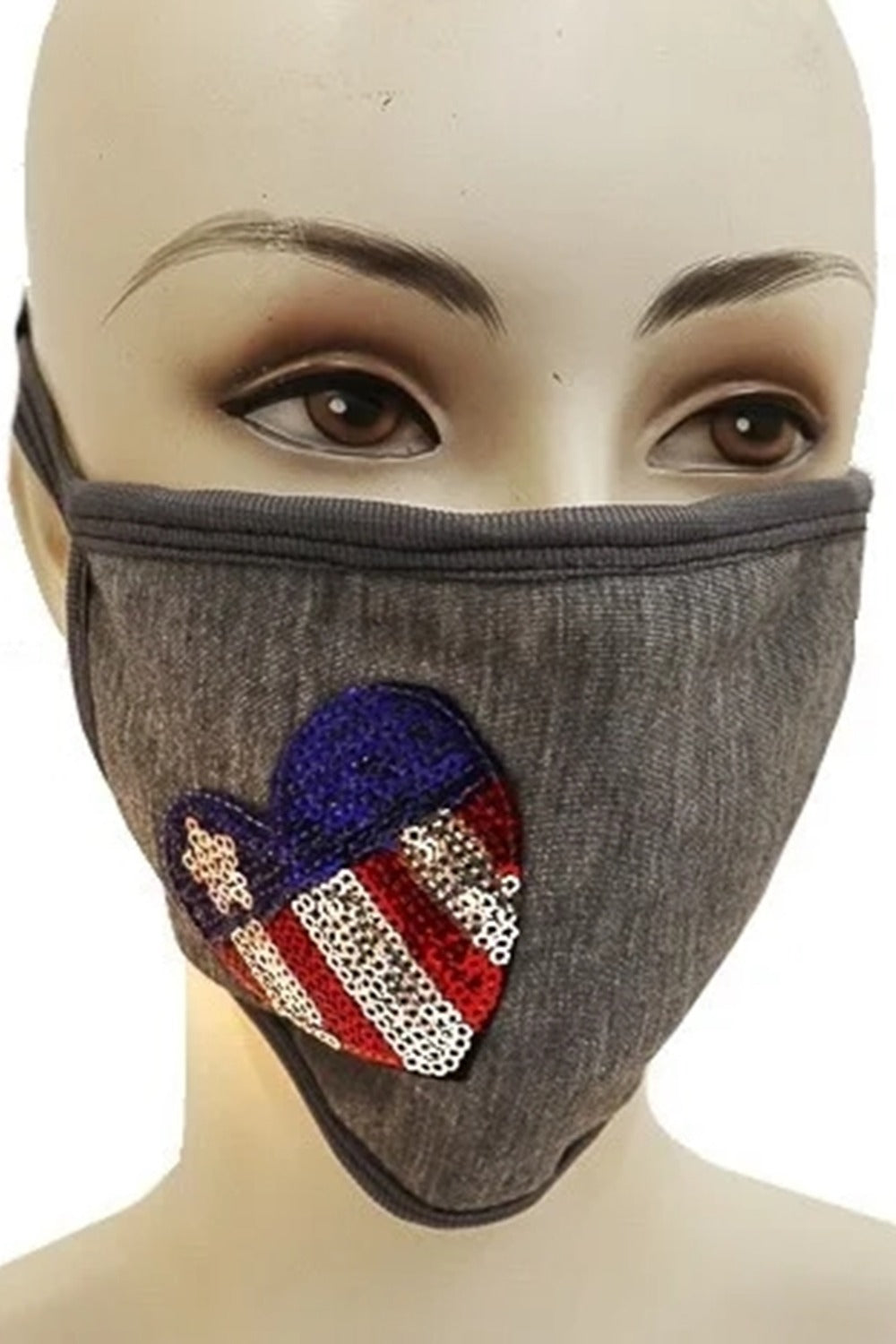 USA Sequin Heart Face Mask