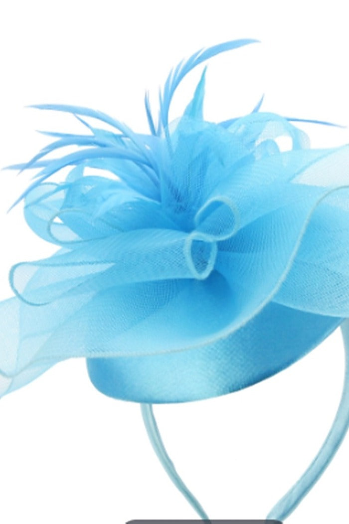 Mesh Floral & Featherl Cap Fascinator in Turquoise