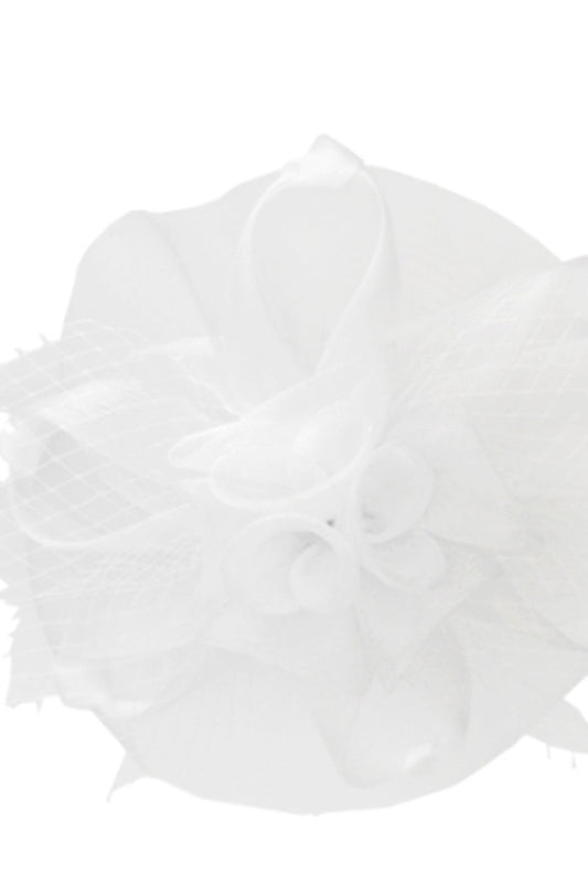 MESH FLORAL VEIL FASCINATOR - White