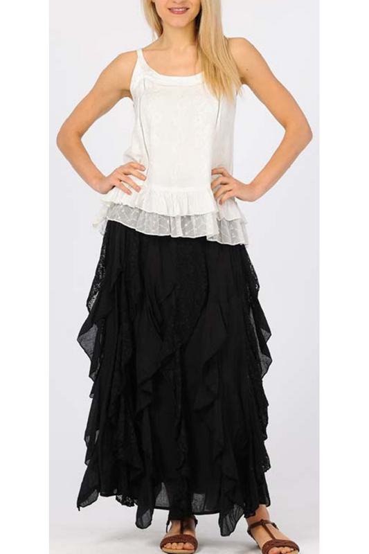 RUFFLED LONG BLACK SKIRT