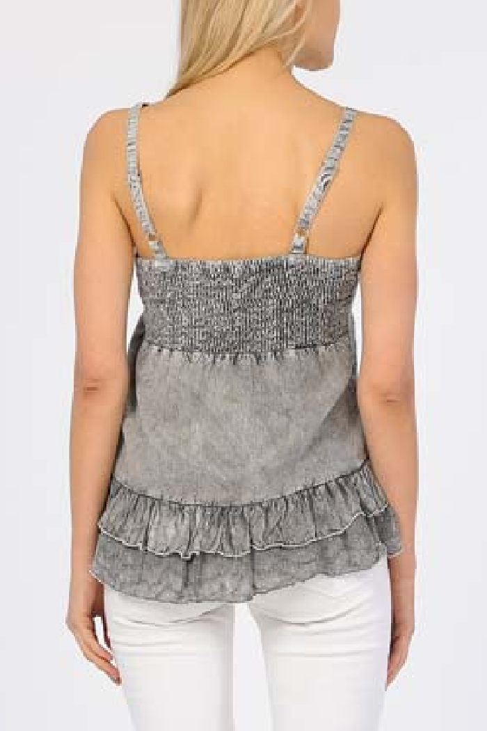 Embroidered Grey Tank Top