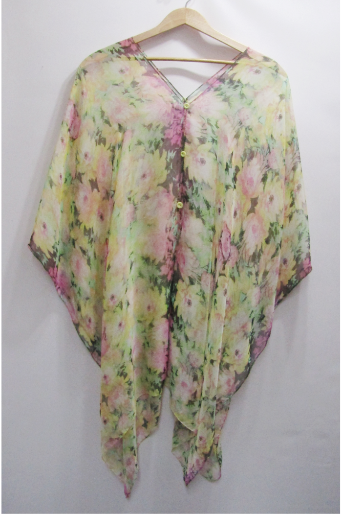 Silky Sheer Poncho - Yellow Floral