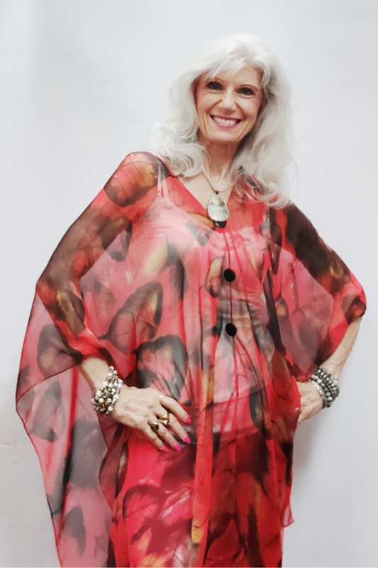 Silky Sheer - Poncho - Red Leaves