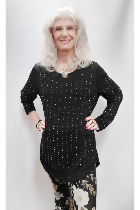 Mesh Knit Rhinestone Pullover