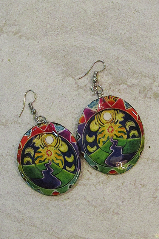 Hand Painted Oval Earring