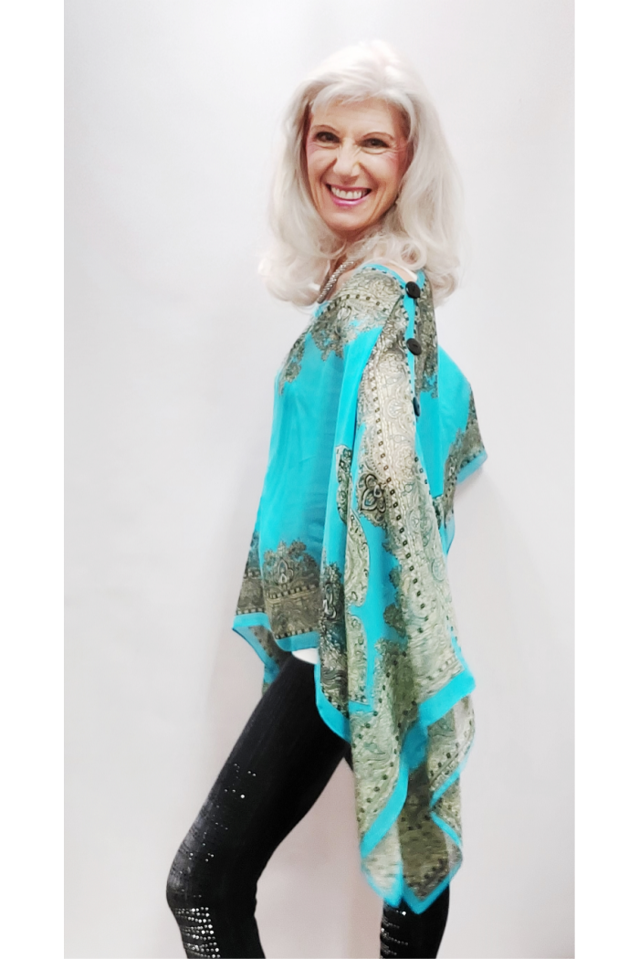 Silky Sheer Poncho - Turquoise Paisley
