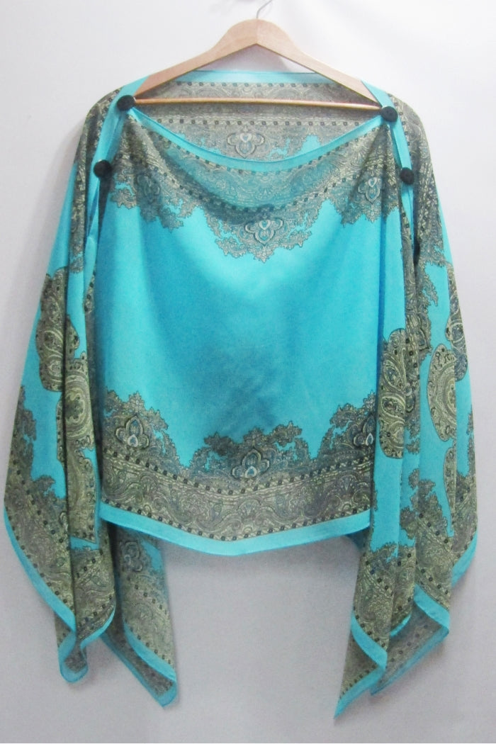 Silky Sheer Poncho - Turquoise Paisley