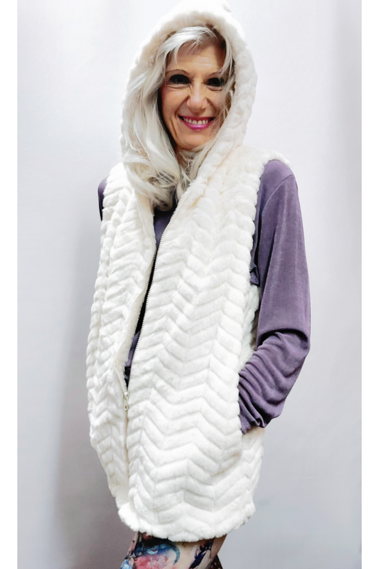 Ivory Faux Fur Hoodie Vest