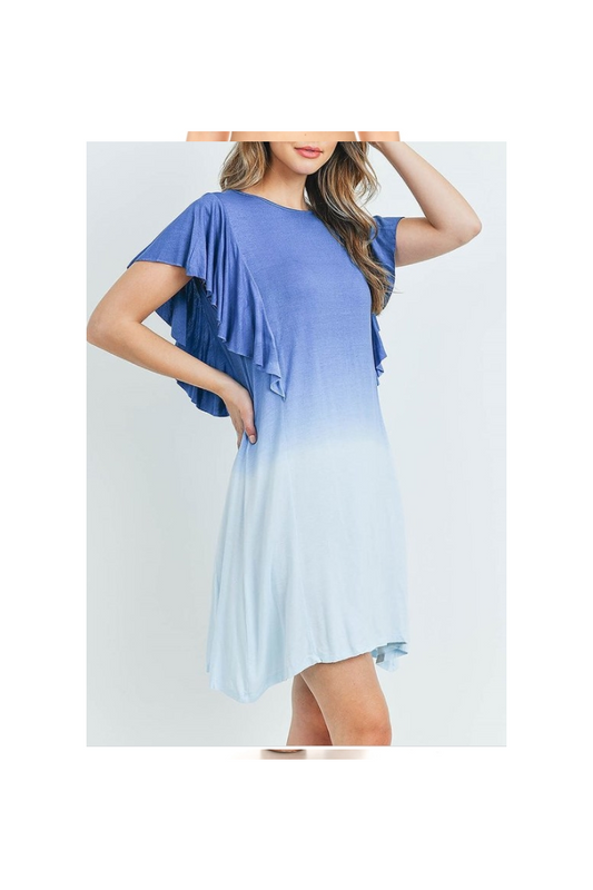 Ruffle Detail Blue Ombre Tunic Dress