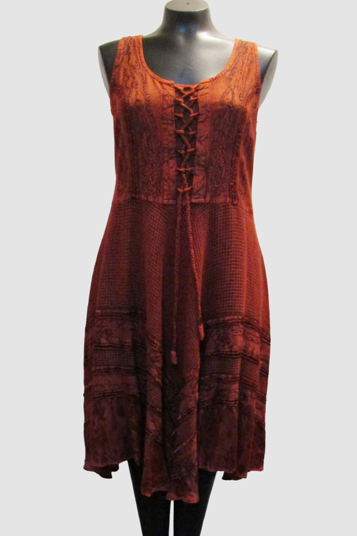 LaceUp Bodice Flared Skirt Rust Dress