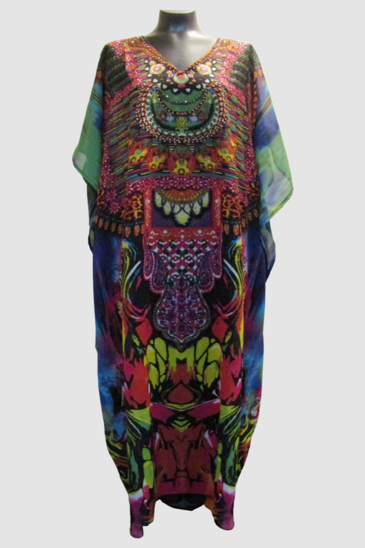 Long Multi-Color Beaded Kaftan