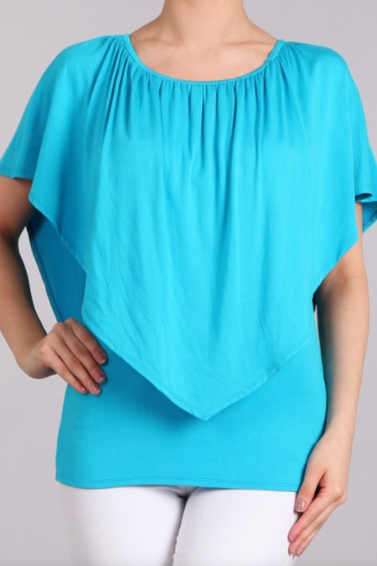 Convertible Elasticized Neckline Top - Turquoise