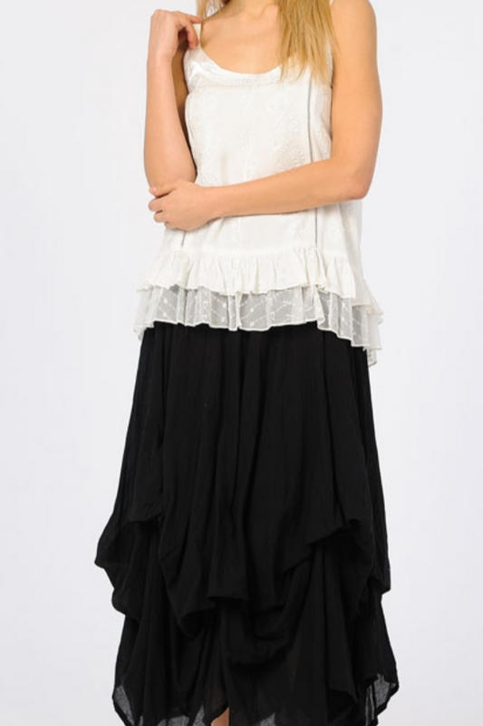 Midi Cotton Bubble Skirt in Black