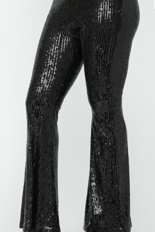 Sequin Bell Bottom Pants - Black