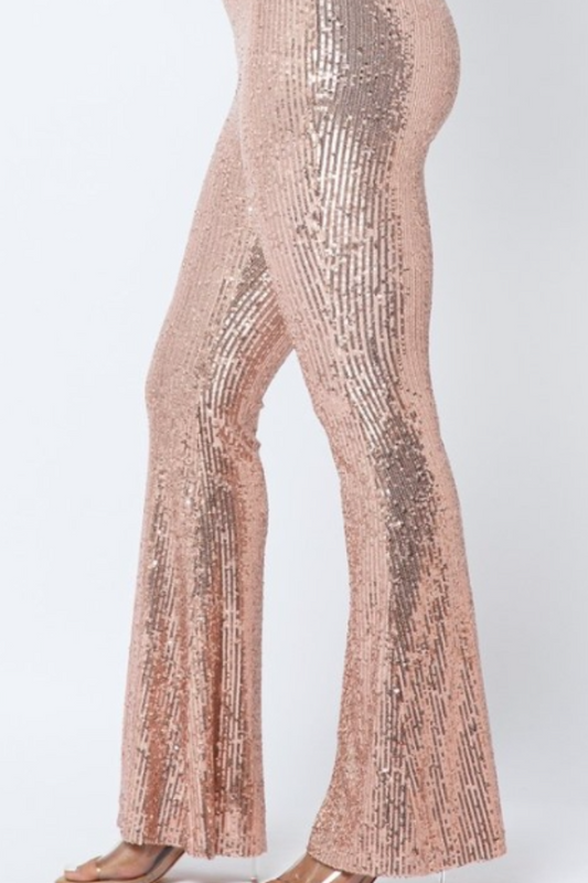 Sequin Bell Bottom Pant - Rose Gold