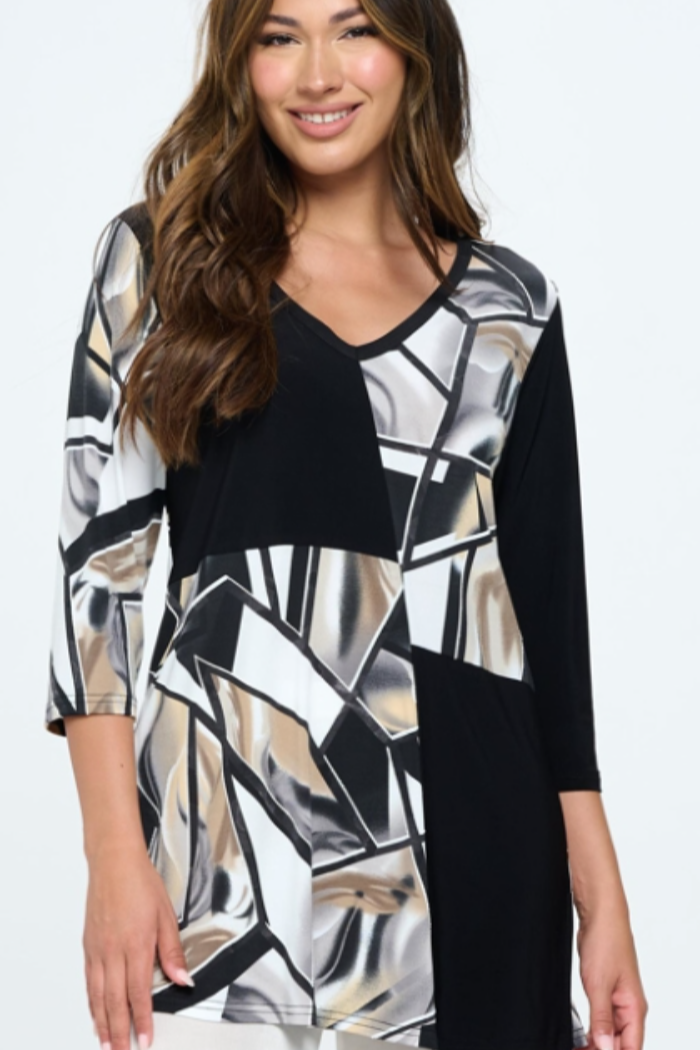 Contrast V-Neck Tunic Top
