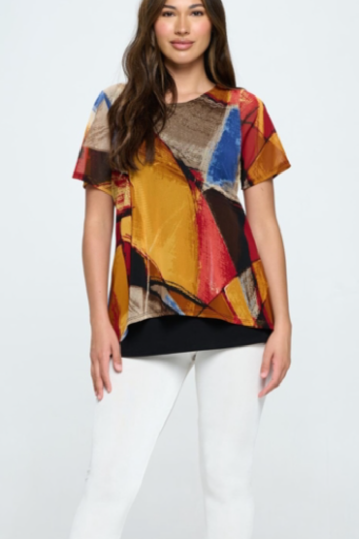 Mesh Graphic Print Double Layer Top