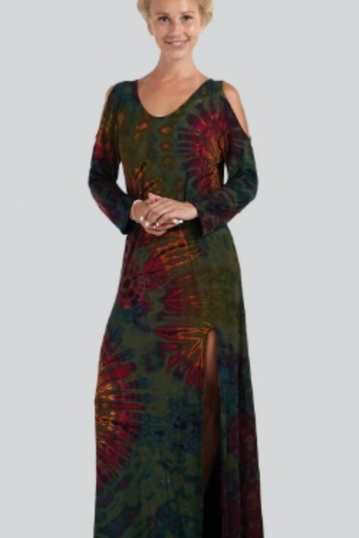 Olive Tie Dye Long Fitted Dress