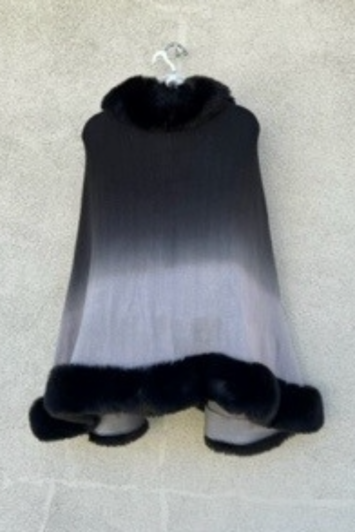 Elegant Black Ombre Faux Fur Trim Cape/Poncho