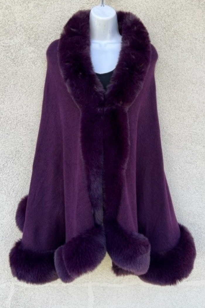 Purple Faux Fur Trimmed Cape/Poncho
