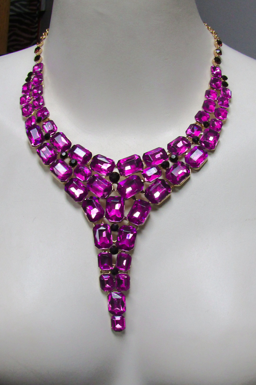 Fabulous Fuchsia Rhinestone Necklace & Earring Set