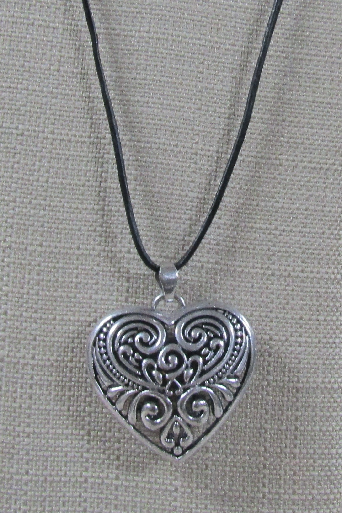 Silver Puffed Heart Long Necklace