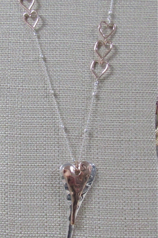 Hammered Hearts Long Pendant Necklace
