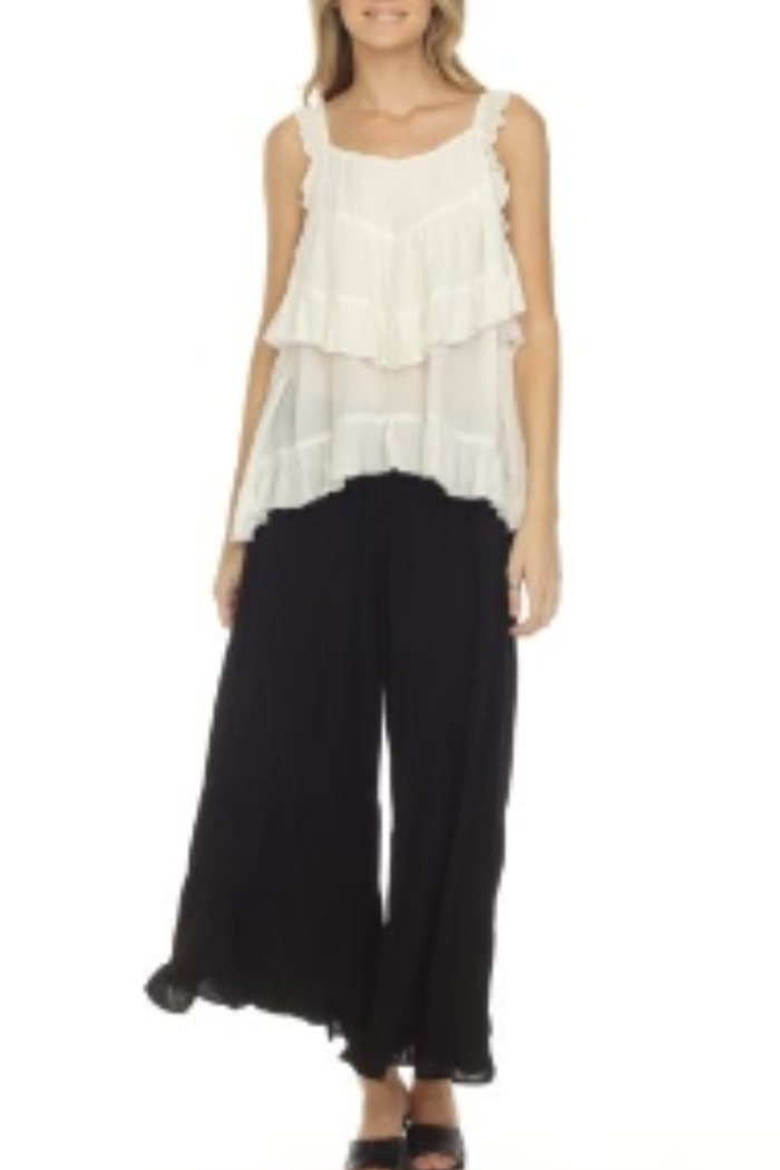 Black Stone Wash Long Tiered Pant