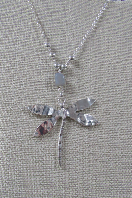 Hammered Silver Dragonfly Pendant Necklace