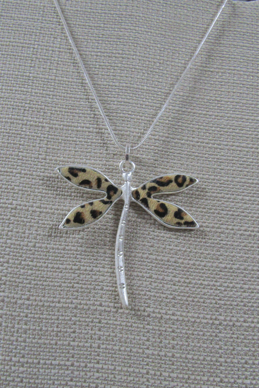 Silver Leopard Print Dragonfly Drop
