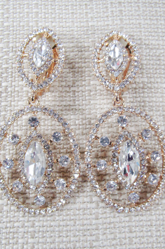 Clear Rhinestone Drop Clip Earring