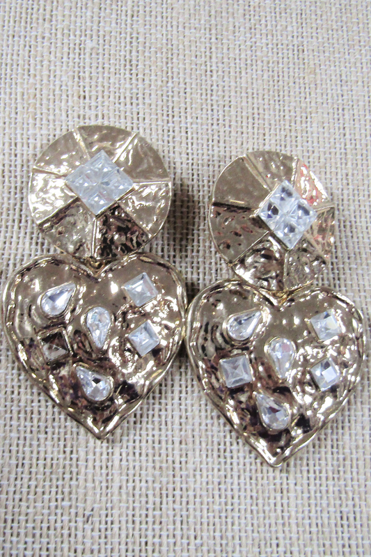 Gold Hammered Metal Clip Heart Earring