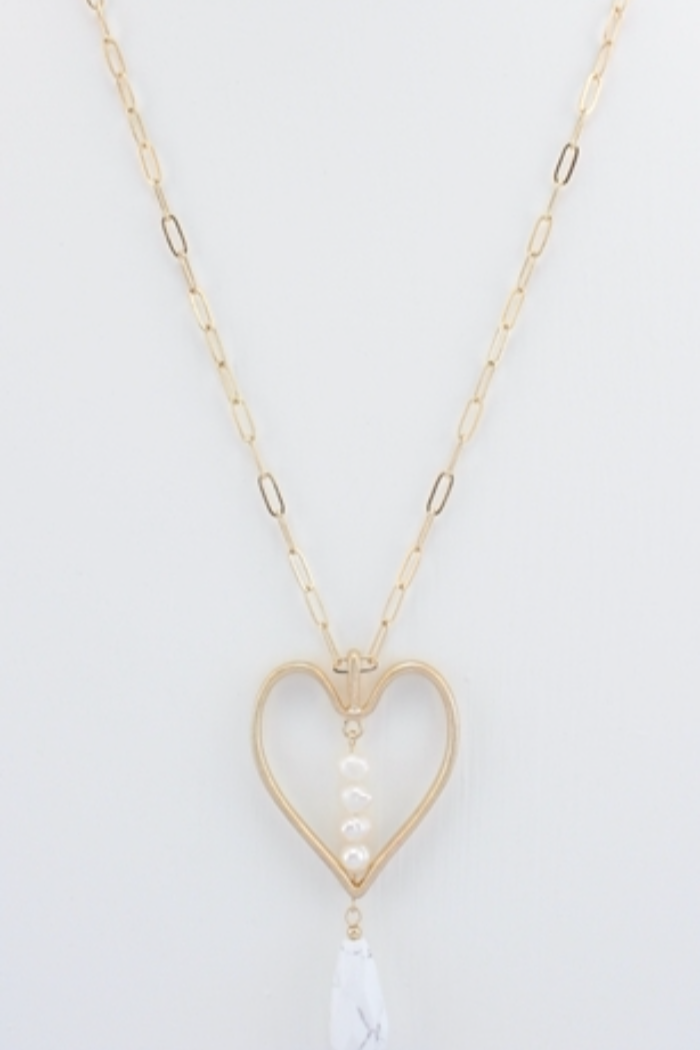 Gold Open Heart and Pearl Pendant