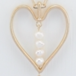 Gold Open Heart and Pearl Pendant