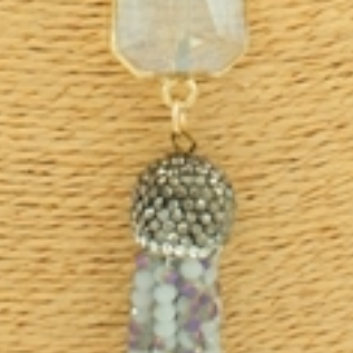 Long Light Grey Beaded Tassel Necklace