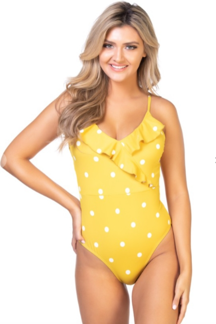 Pretty Polka Dot Ruffled One-Piece Swimsuit