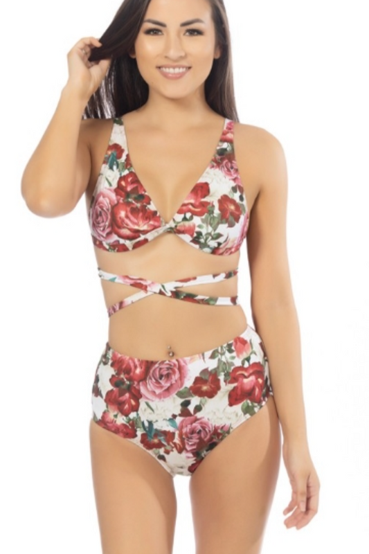 Floral Print Bralette Top Two-Piece Swimsuit