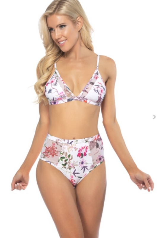 Floral Print on White Two-Piece Swimsuit