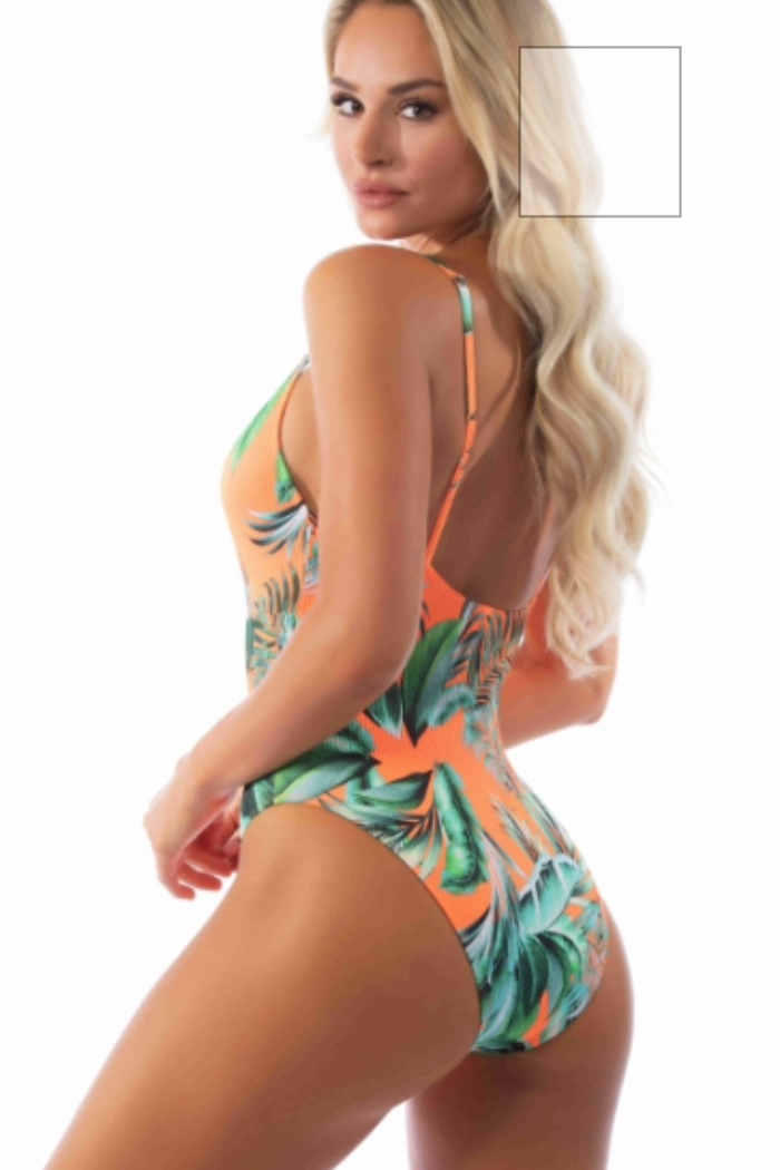 Tropical Neon Orange One-Piece Swimsuit