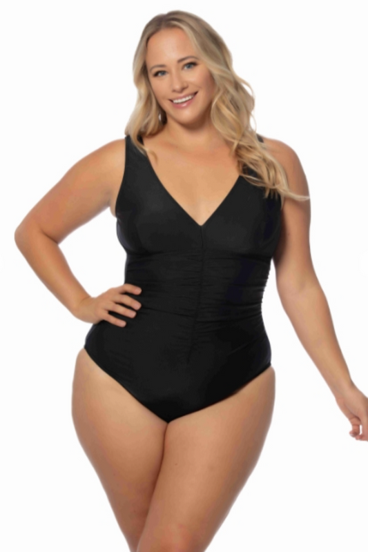 Black Shirred One-Piece Plus Size Swimsuit