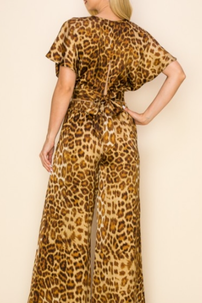Leopard Print Crop Top and Full Pant Set