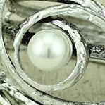 Hinged Large Silver Metal Bracelet with Pearl