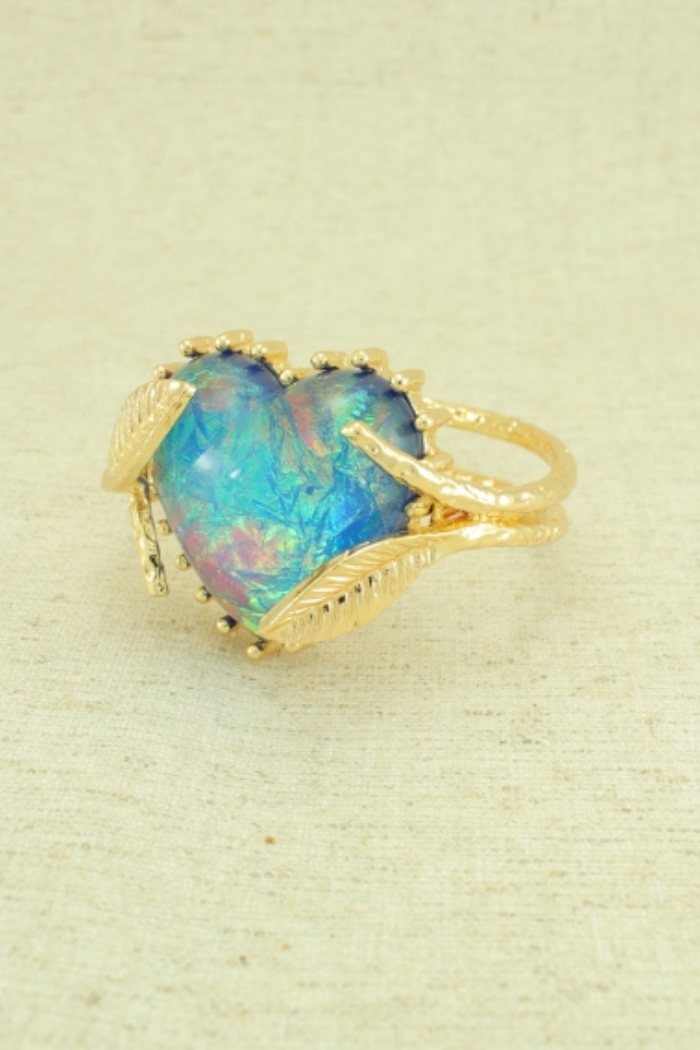 Hinged Gold Bracelet with Iridescent Turquoise Heart